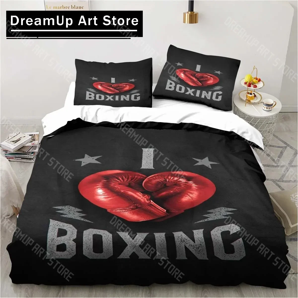 

Боксерские перчатки с 3D принтом, боксерский комплект постельного белья, пододеяльник, пододеяльник, наволочка, спальня для мальчика, двуспальная кровать King Size