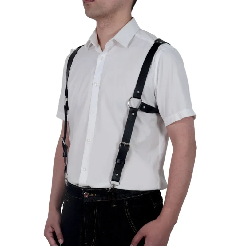 

Faux Leathers Suspenders for Men Adjustable Suspender with 2 Metal Groomsmen Gift Wedding Costume 57BD