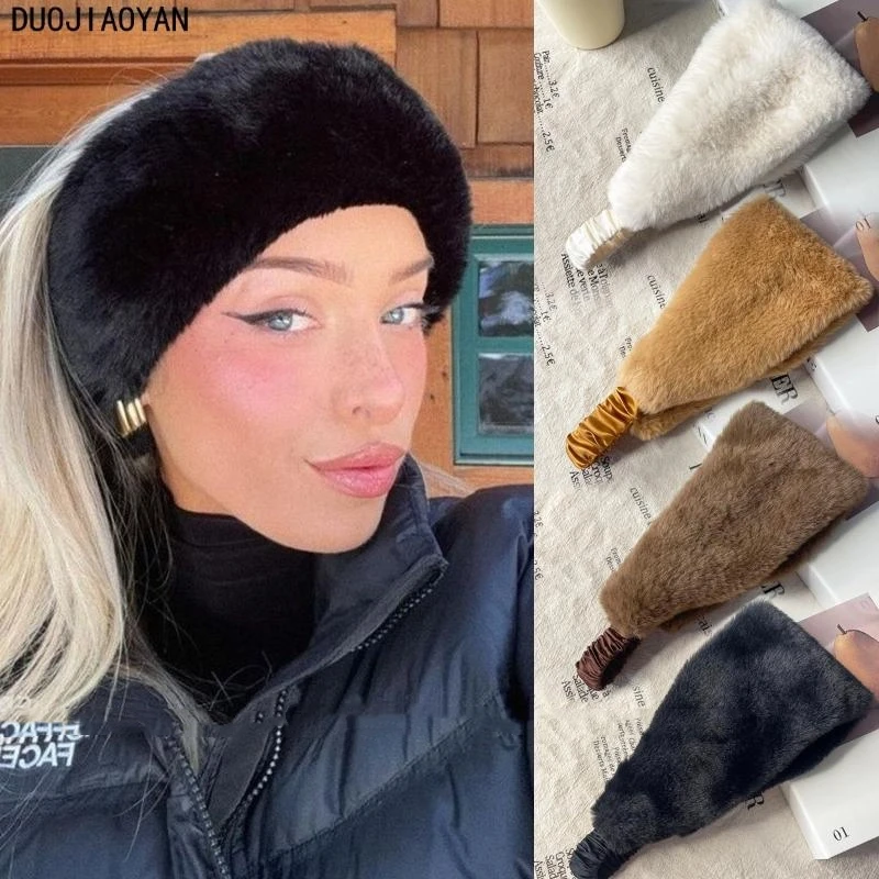 Bandeau élastique en peluche à large bord pour femme, coupe-vent, chaud, Protection des oreilles, automne et hiver