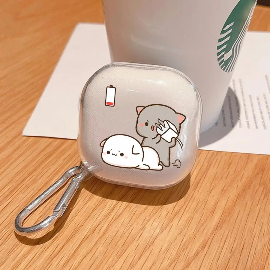 Case For Samsung Galaxy Buds 3 FE 4Pro 2Pro Live 4 Pro 2 3Pro Clear Earphone Cases Cover With Hook Cute Funny Cat