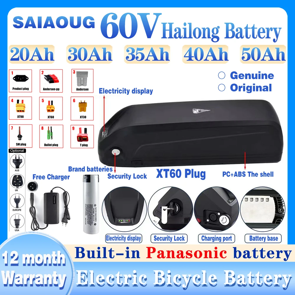 Ebike battery 60v 30ah Electric bicycle battery 60v 20ah 24ah 35ah 40ah Bafang 800W 1500W rechargeable 60V 50ah lithium battery