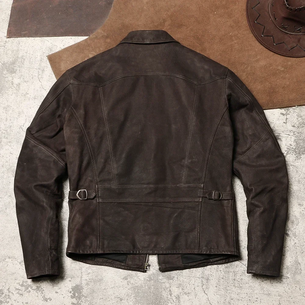 1930 Lapel Slim-fit Leather Leather Jacket Batik Uncoated Ground Goatskin Coat Washed Retro Old Leather Jacket