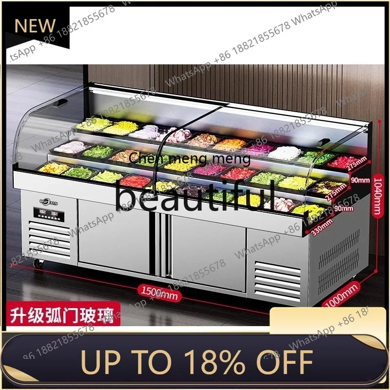 

Z189 Commercial three-step ice table barbecue skewers cooked food fresh-keeping cabinet arc glass dish display cabinet