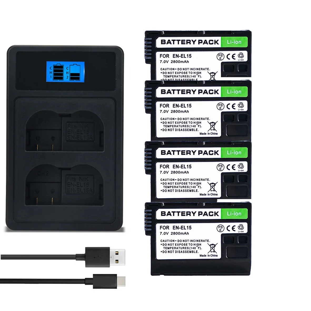 2800mAh EN-EL15C EL15 Bateria EN-EL15 Battery+LED Charger for Nikon Z5,Z6,Z6 ii,Z6 iii,Z7,Z7ii,Z8,ZF,D600,D610,D800,D810,D850