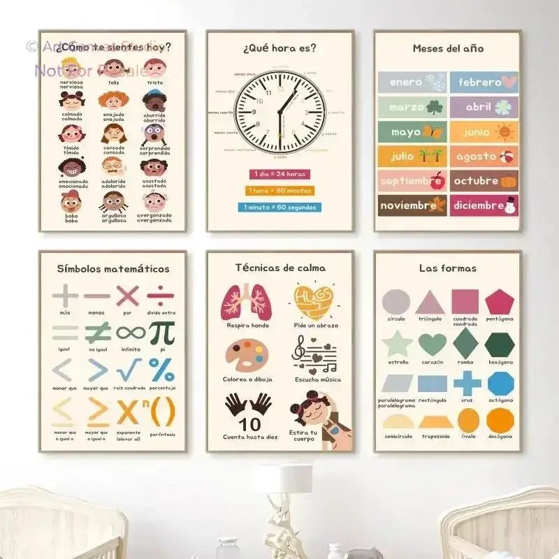 Boho Wall Art Number Alphabet Learning Poster Spanish Educational Posters And Prints Kids Toddler Playroom Decor Canvas Paint
