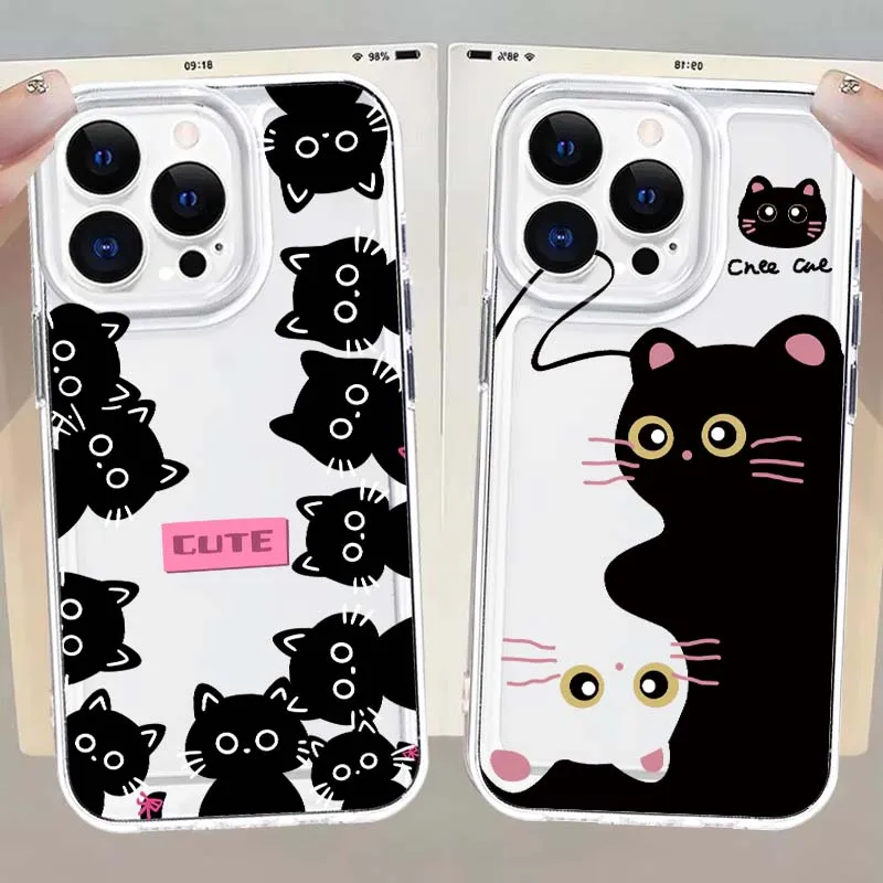 

Cartoon Cat Art Cute For Apple iPhone 17 16e 16 15 14 13 12 11 Pro Max Plus Mini TPU Soft Transparent Phone Case