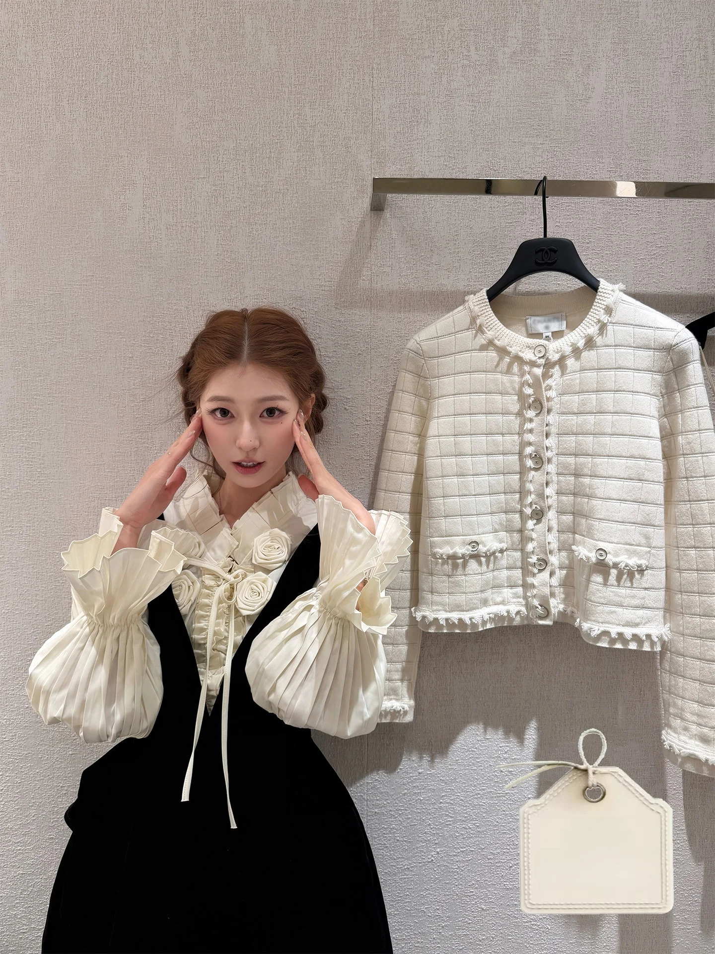 

Rose Duo Heavy Embroidery Bla Velvet irt Dr Long ort Sle Women's Faion Set Lantern Sve V-ne Spring Autumn