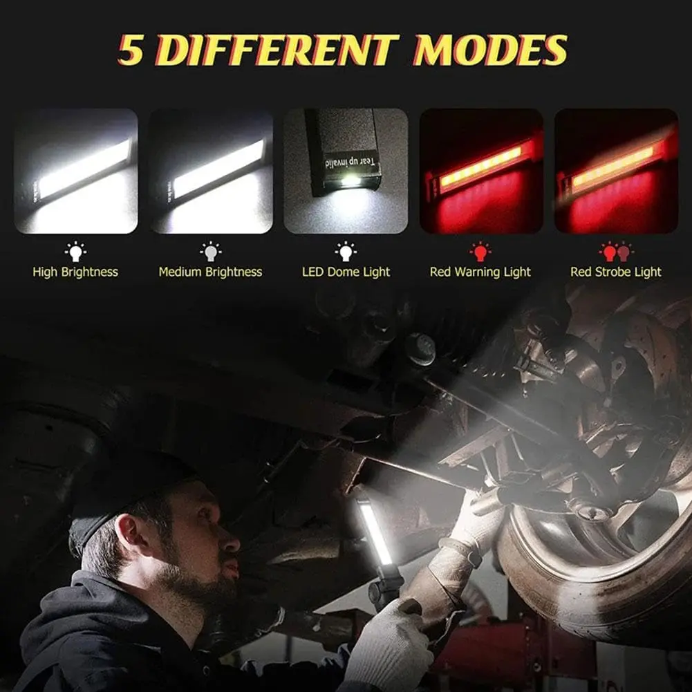 2Pack Rechargeable LED Work Lights with Magnetic Base, 360° Rotation COB Flashlight  for Car Repair Camping LED Torch Work Light