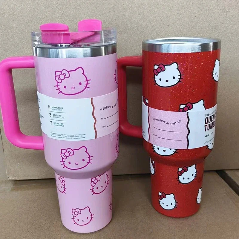 40Oz Sanrio Hello Kitty Stainless Steel Insulated Mug Pink with Handle Straw Mugs Large Capacity Thermos Drinks Coke Coffee Mug