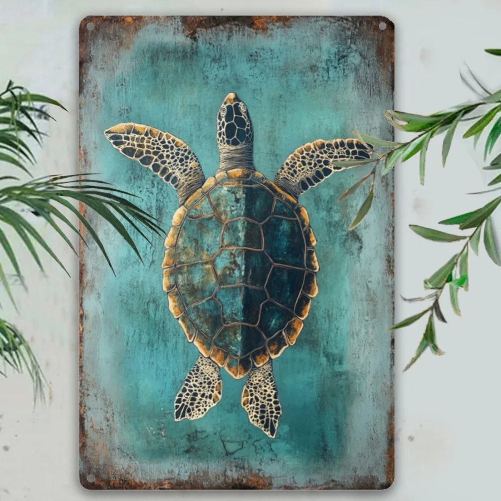 Vintage Retro Turtle Aluminum Wall Art 7.8x11.8 Inch Waterproof Durable Metal Sign for Home Office Bar Farmhouse Garden Decor