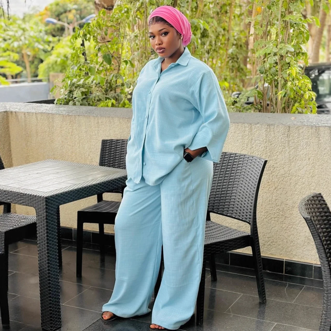 

Women Pant Set Two Piece Sets Turn Down Collar Full Sleeve Shirt Casual Loose Wide Leg Long Pants High Waist Y2k Streetwear 2026