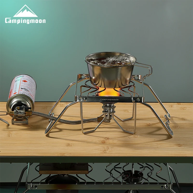 

CAMPINGMOON MS-1001 Утолщенная складная мини-газовая плита из нержавеющей стали с кронштейном для нагрева и S-образной решеткой для выпечки