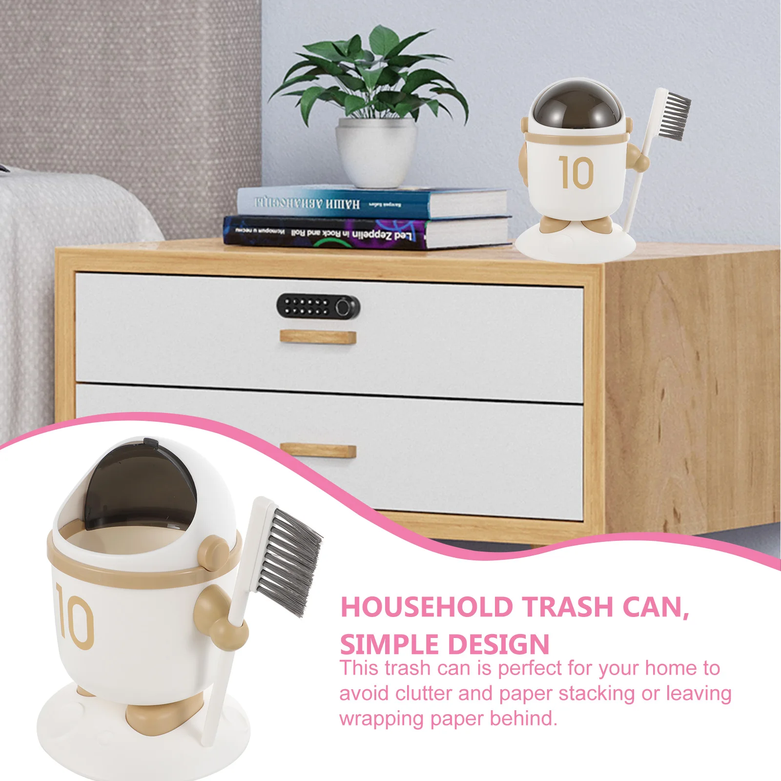 

1 Set Cartoon Waste Bucket With Lid Desktop Garbage Bin For Home Office Kitchen Bathroom Simple Plastic Trash Can Household