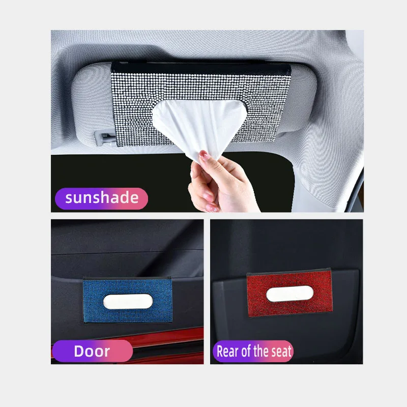 1 Pcs Car Rhinestone Tissue Box Holder High-end Luxury Sun Visor Multicolor Paper Box Bling Auto Interior Storage Car Acessories