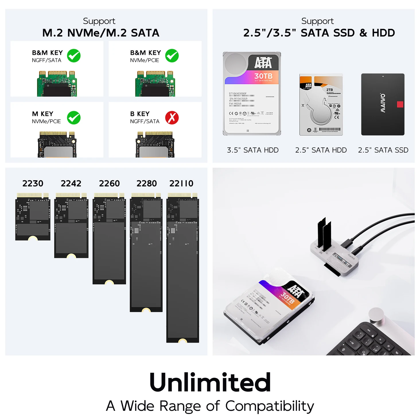 حافظة MAIWO 3 Bay 2.5/3.5 بوصة HDD M.2 NVMe/SATA SSD مع استنساخ غير متصل USB3.2 Type-C Gen2 10Gbps حافظة HDD/SDD خارجية #3