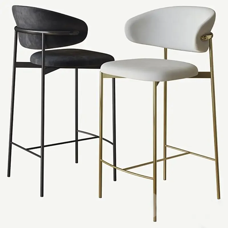 Luxury Leather Bar Stool Metal Kitchen Dining Living Room Bar Stools High Quality Modern European Cadeira Hotel Furniture