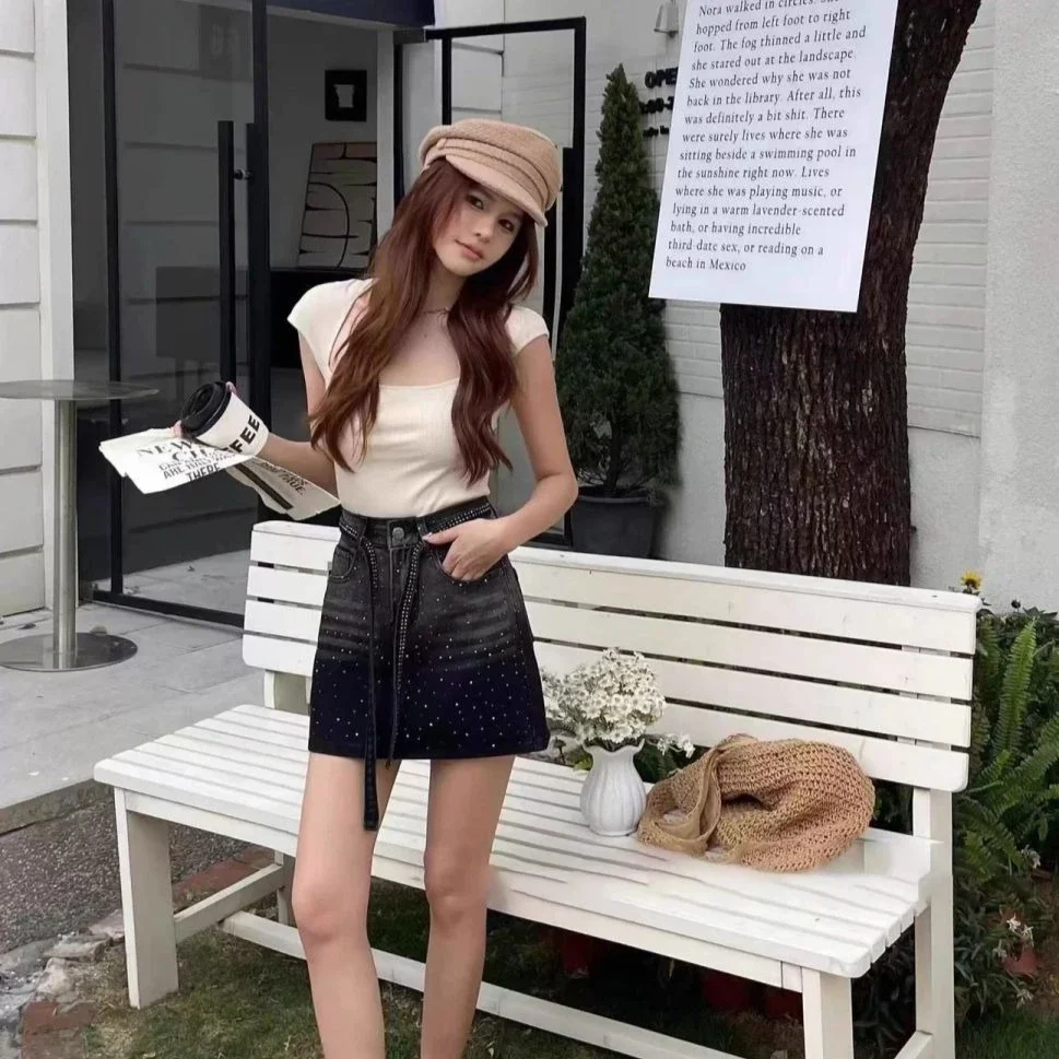 تنانير الجينز للنساء التدرج عالية الخصر امرأة الدنيم تنورة الملابس المتواضعة الاتجاه 2025 النمط الكوري الجديد في الصيف رخيصة