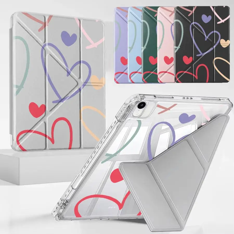 

Colorful Heart-Shaped Pattern Tablet Case For iPad Pro 11th 10th 9th 8th 7th 12.9inch Pro 2025 Air 4 5 M3 M2 M4 11inch Mini 6 7