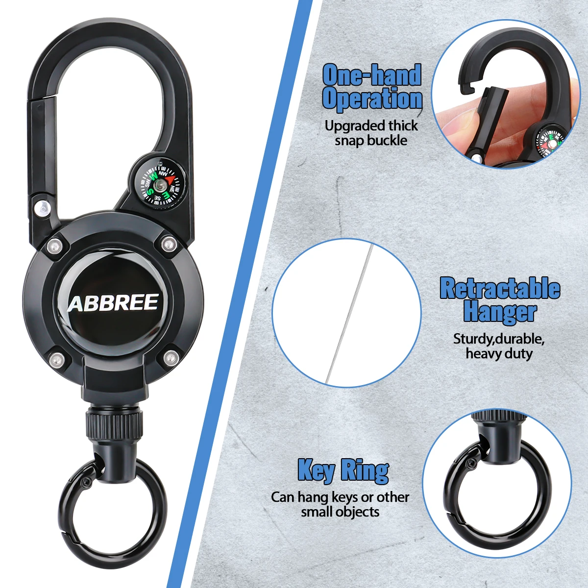Mosquetón retráctil ABBREE alta resistencia para radio Baofeng y CB - imagen 2