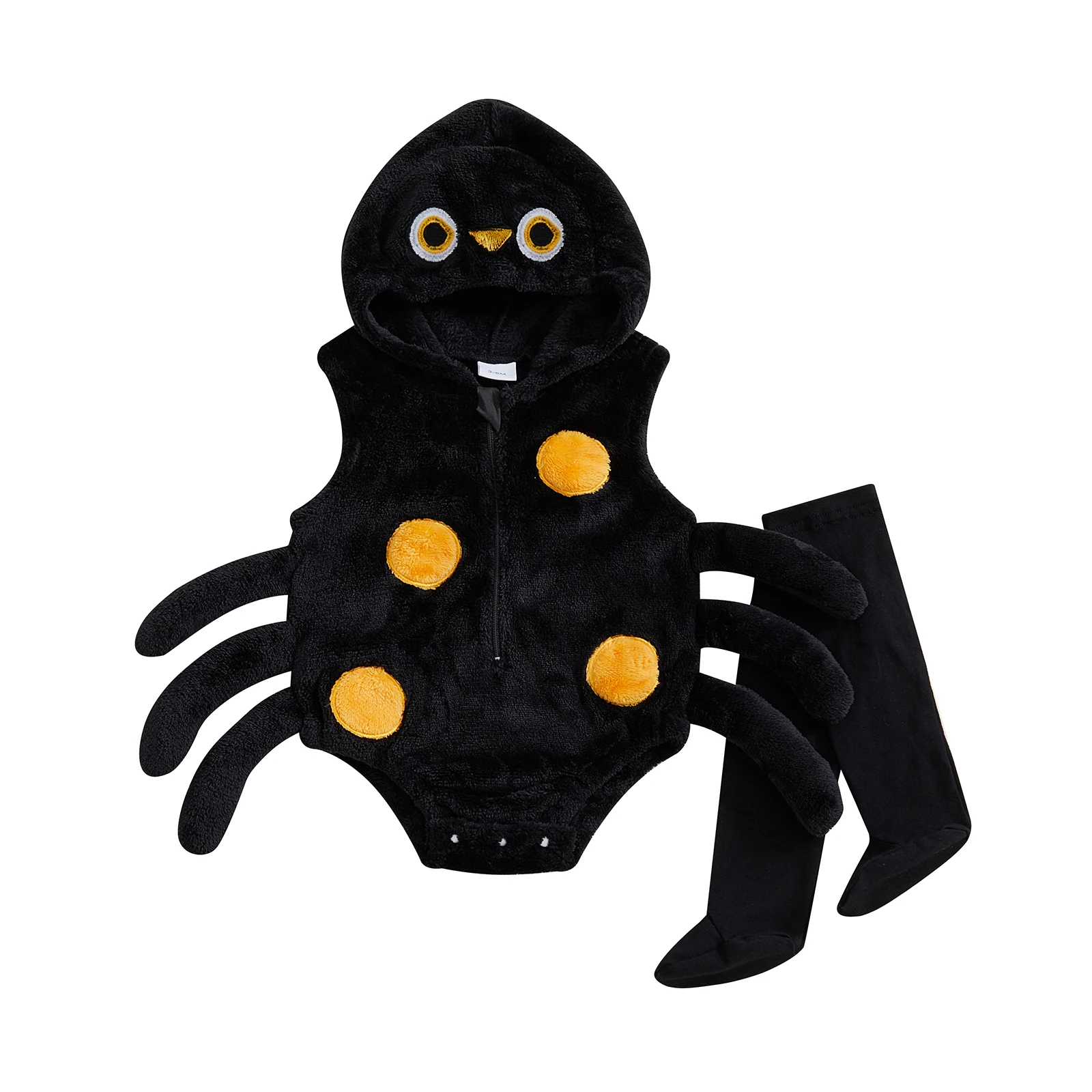 

Baby Halloween Spider Costume Spider Zipper Hooded Jumpsuit and Sock Set for Toddler Cosplay Party Holiday Outfit