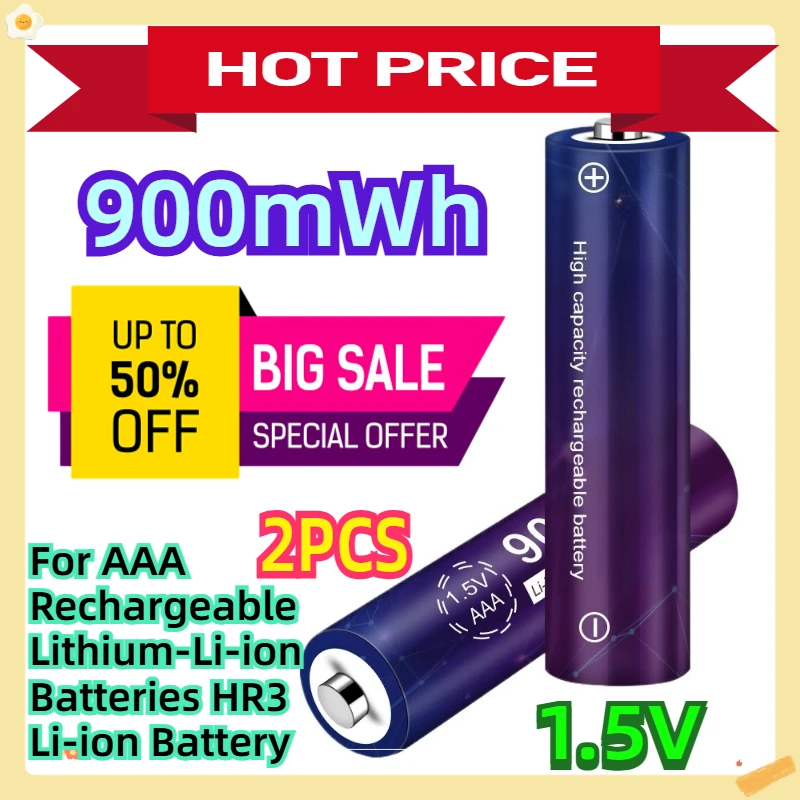 

For 1.5V AAA Rechargeable Lithium-Li-ion Batteries HR3 Li-ion Battery 2pcs
