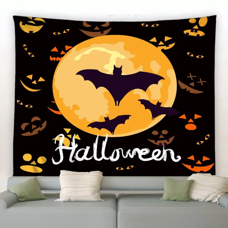 Scary halloween tapestry pumpkin lantern room wall decor floor fabric castle night scene hanging house