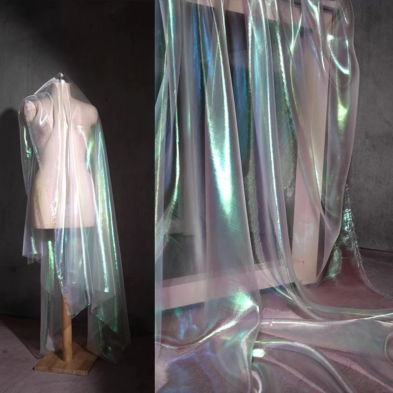 

Laser Gradient Iridescent Organza Tulle Designer Fabric For Clothing Wedding Dresses DIY Projects