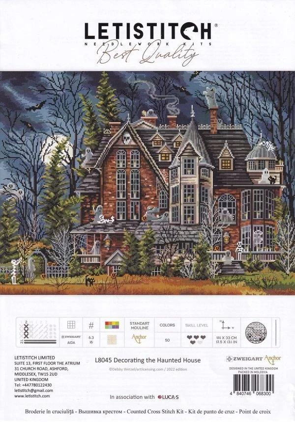 

Cross Stitch Canvas Kit, DIY Embroidery Se Threads, Handicraft Scenery, Rose in Vase, L8045, Halloween House 61-48