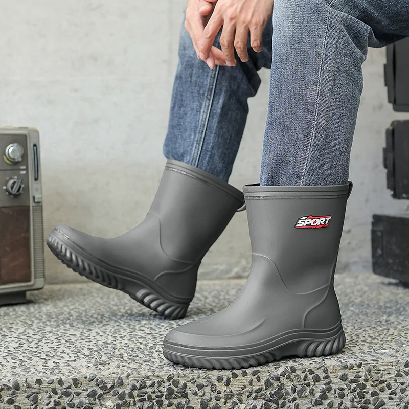 

Rain Boots Men Fashion Mid-tube Non-slip Outer Wear Rubber Shoes Adult Warm Plus Velvet Rain Boots Motorcycle Fishing Water Shoe