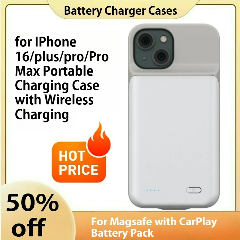 

Battery Case for IPhone 16/plus/pro/Pro Max Portable Charging Case with Wireless Charging for Magsafe with CarPlay Battery Pack