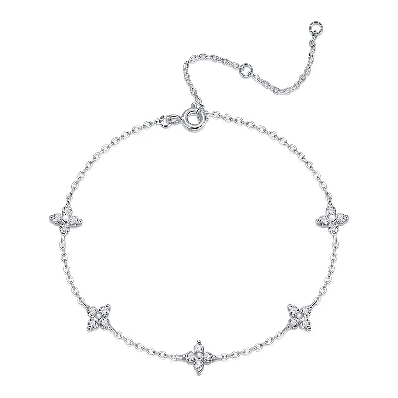 All Moissanite Five Flower Bracelet With Extension Clasp 925 Sterling Silver Luxury Engagement Daily Fine Jewelry Gift For Women