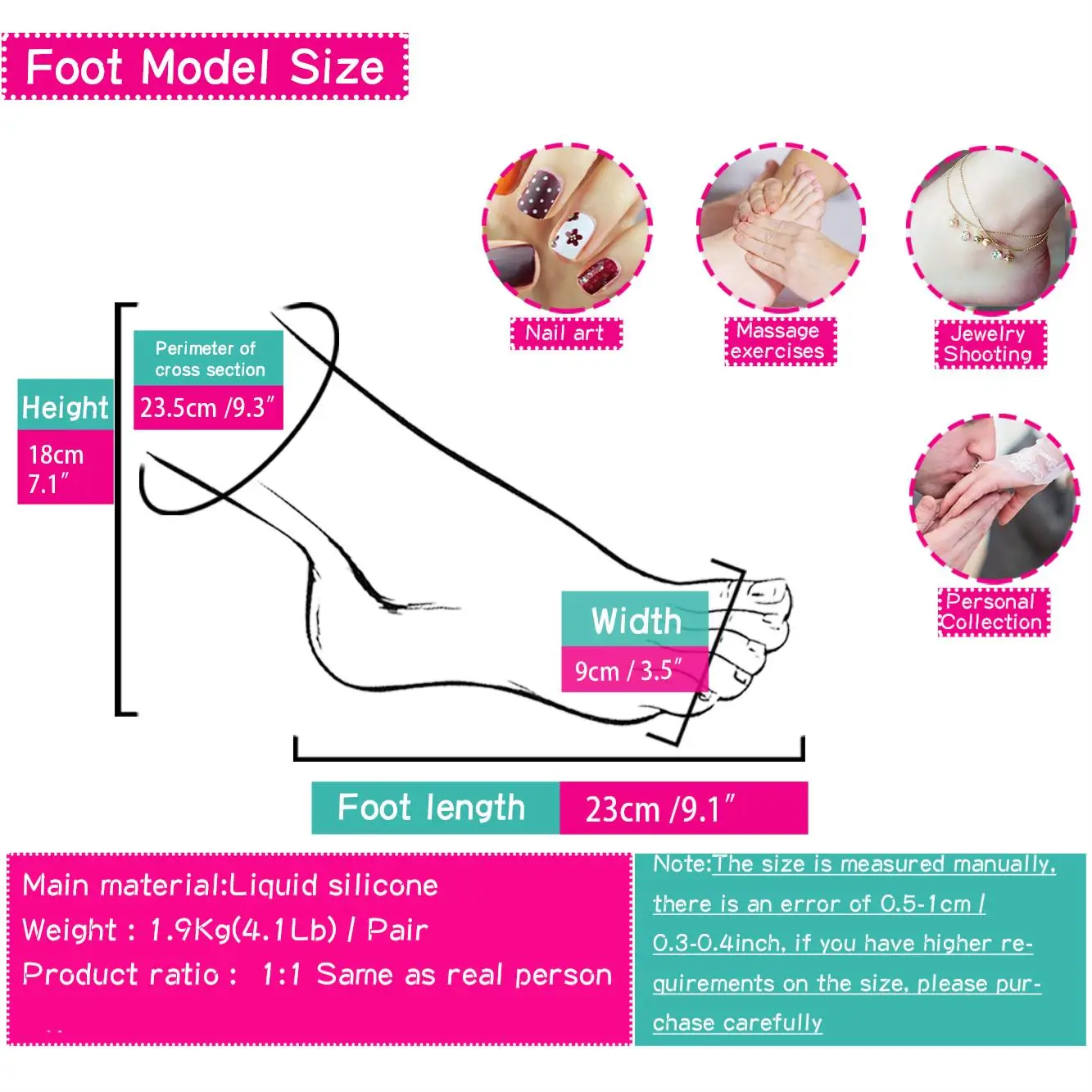 Modèle de pied de mannequin en silicone pour femme, pied réaliste, fétiche pour pied, faux ongles, chaussures d'entraînement, chaussettes, présentoir de bijoux, Z3818