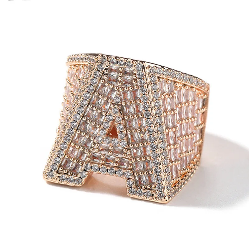 

Men's ring plated with 18k gold crystal zircon letters, European and American hip-hop rap fashion jewelry, party accessories