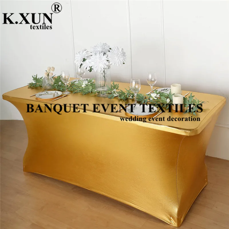 

Fitted Metalic Spandex Table Cover Cloth White Rectangle Tablecloth For Wedding Event Decoration