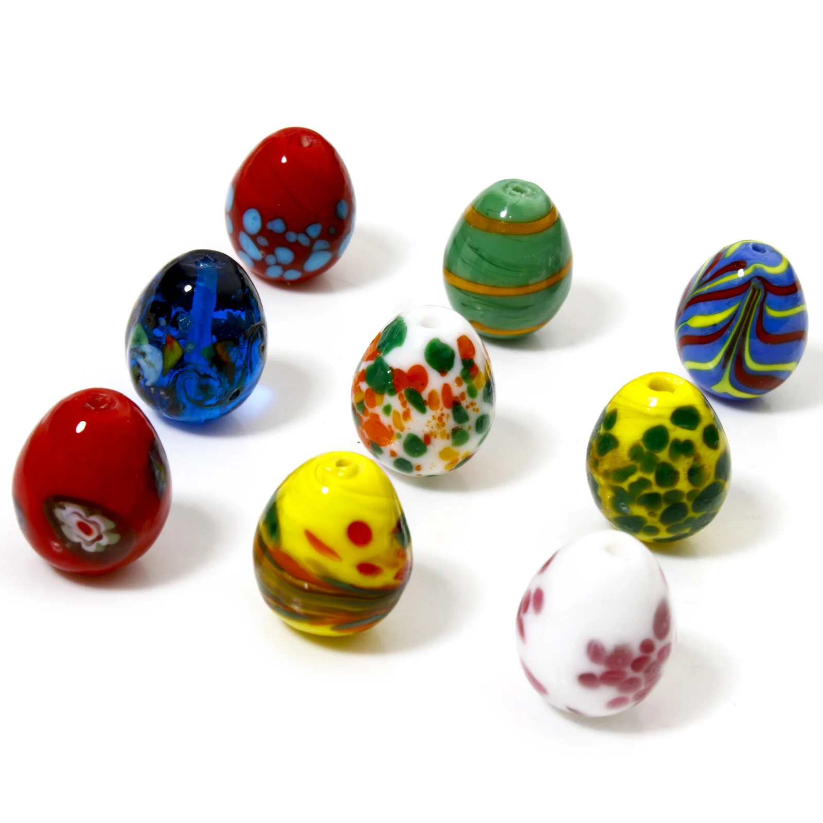 5 PCs Lampwork Glass Beads For DIY Charm Jewelry Making Oval Multicolor Spot About 17mm x 14mm, Hole: Approx 1.2mm