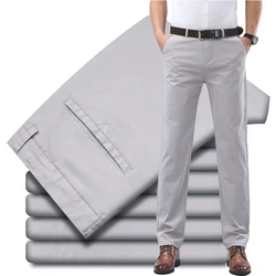2024 Spring Summer New Men's Thin Business Casual Pants 97% Cotton Stretch Soft Fashionable Straight Loose Casual Trousers Male