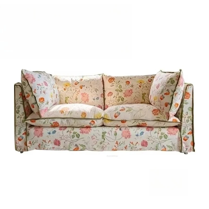 #Reclining Leisure Sofa Bed French American Living Room Furniture Home Peony Flower Armrest Sofa Printed Fabric Living Room Sofa