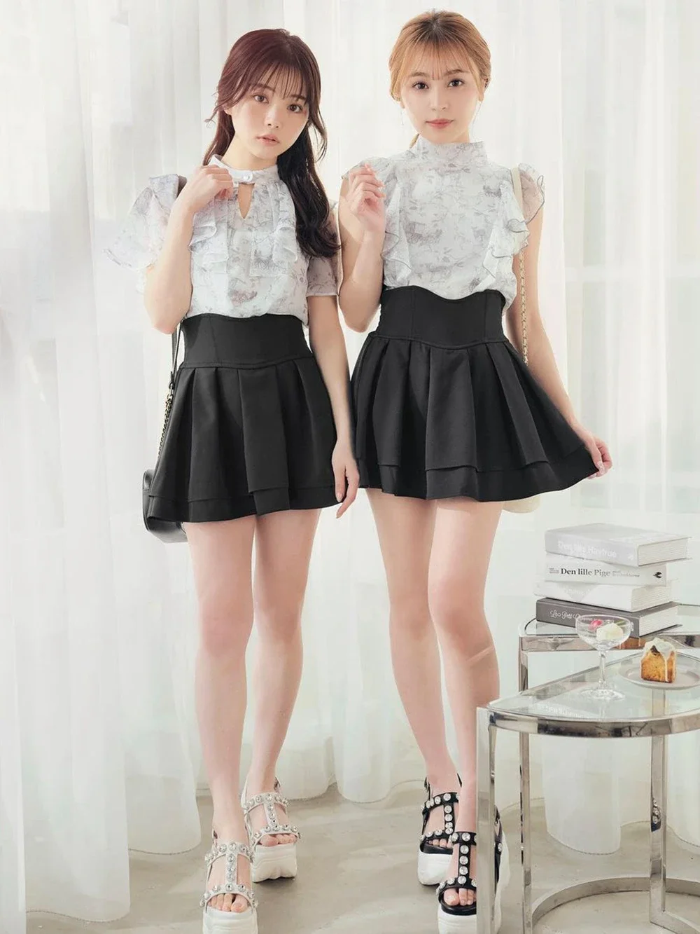 Japanese Style Mini Skirts for Women Mine Mass-Produced Sweet Black Skirt Culottes Autumn Summer Ruffled Pleated Short Skirt