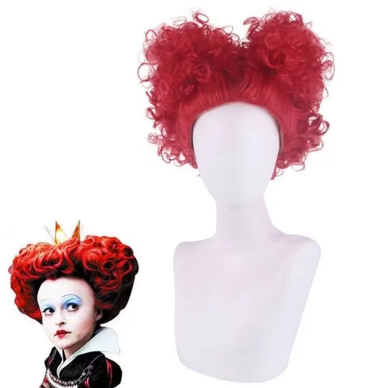 The Red Queen Cosplay Wig Cover Stage Play Perform Role Sweat Heart Curly Hair Film Alice Through The Looking Glass Role Wig