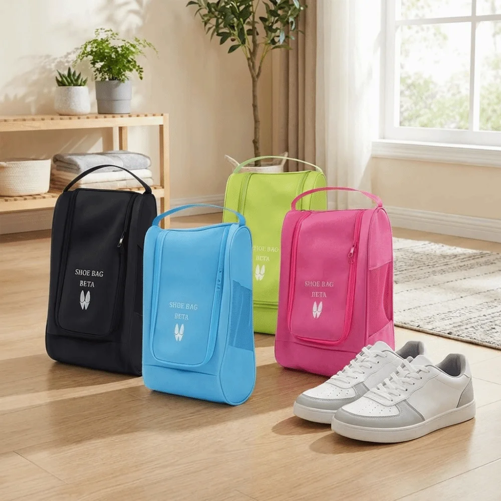 

Portable Oxford Cloth Shoe Storage Bag Breathable Dust-proof Football Boot Bag Hand-Held with Zipper Shoe Carrier Bags for Home