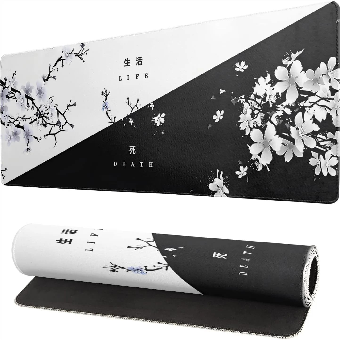 

Japanese Cherry Blossom Gaming Mouse Pad 31.5x11.8 Inch Non-Slip Rubber Base Stitched Edges Desk Mat for Office Home