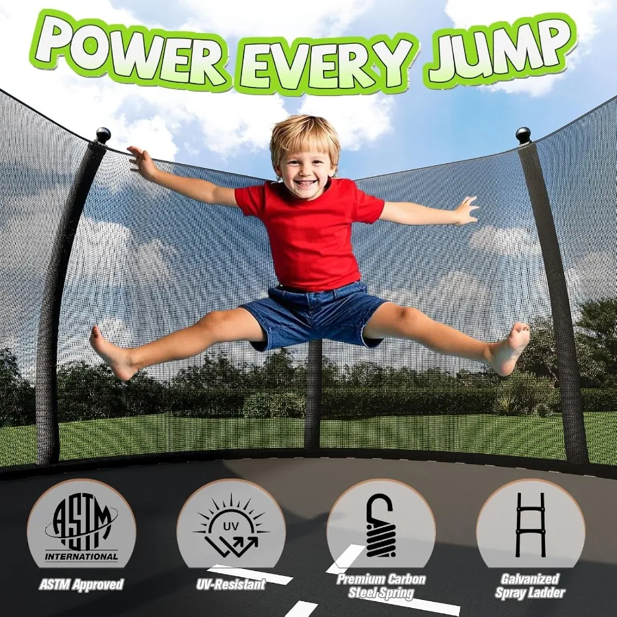 8FT 10FT 12FT 14FT 15FT 16FT ترامبولين خارجي مع شبكة وسلم للبالغين تصميم إطار توصيل سريع آمن إعادة #6