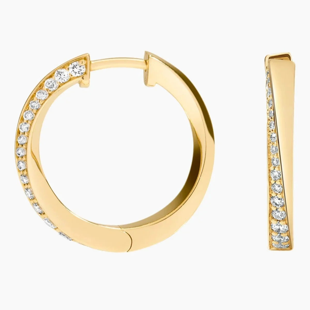 Classic Diamond Hoop Earrings 9K/14K/18K Yellow Gold Round Lab Grown Diamonds IGI Certified Diamond Jewelry Gift For Girlfriend