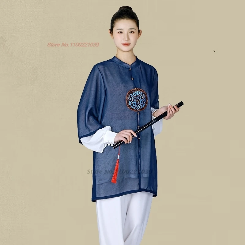 中国のビンテージスタイルの武道ユニフォーム,太極拳拳武術練習服,アウトドアウォーキングスポーツトップとパンツセット,2025