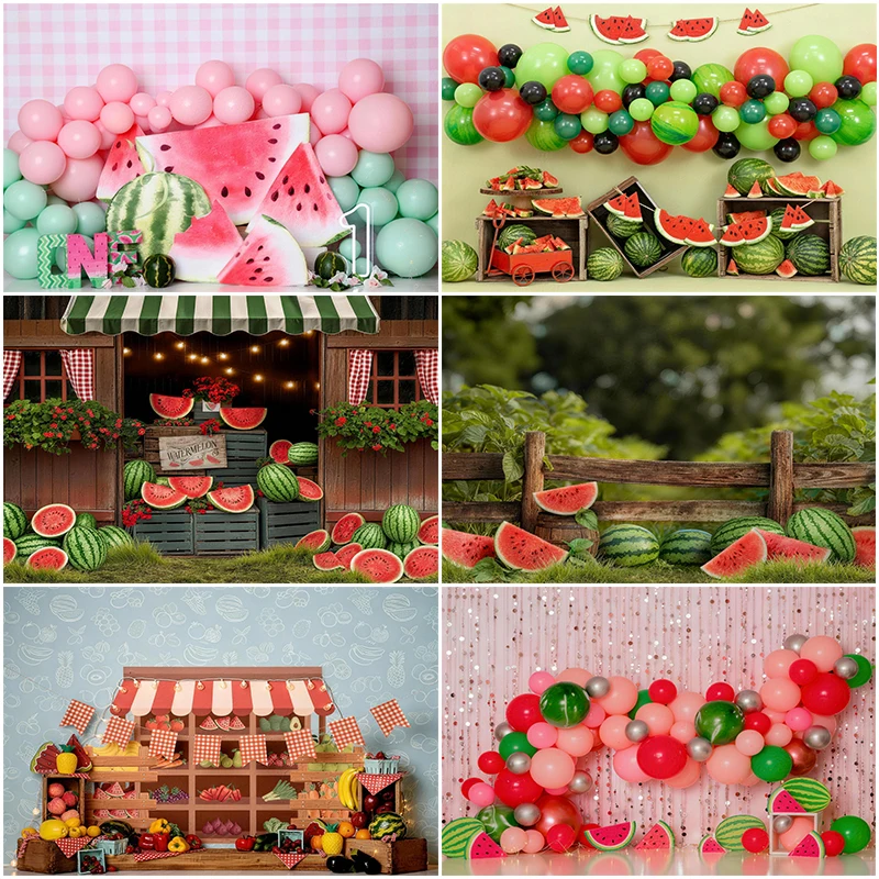 

LS Summer Watermelon Fruits Theme Backdrops Kids Baby Birthday Cake Smash Photocall Decors Child Adult Photo Backgrounds