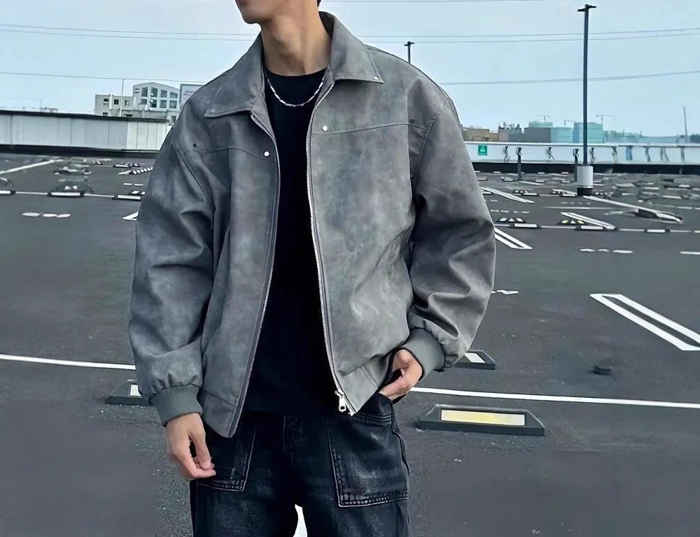 

Мужская кожаная куртка в американском ретро-стиле с заклепками, весенне-осенняя, с отложным воротником, в бейсбольном стиле, для пар