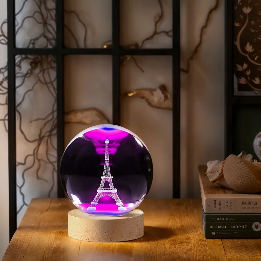 

1 шт. 3D лазерная гравировка Эйфелева башня, хрустальный шар, ночник, современное украшение из полированного стекла, Рождество, Хэллоуин, День Благодарения