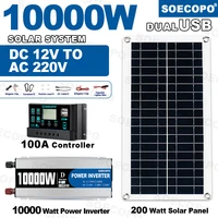 Kit completo de sistema Solar de 10000W, controlador de 12V a 220V, 100A, Panel de 200W, sistema inversor fuera de la red para batería de respaldo para el hogar/Camping