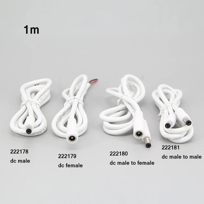 white 1m 2 pin wire DC Male Female Power Supply Connector extension cord Cable pigtail 18awg 7A 5.5x2.1mm Copper For cctv camera