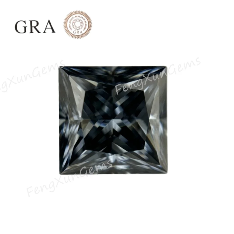 Princess Cut  Gray Color Moissanites Stone Pass The Diamonds Test II  VVS1 Loose 0.8-5ct  5~9.5mm With GRA certificate